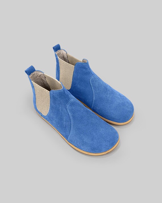 Blue Suede Barefoot Boots - Wide Toe Box, Slip Resistant 