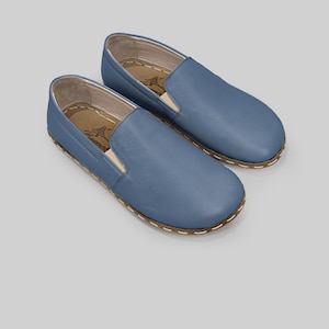 Natural Blue Handmade Barefoot Earthing Shoes, Wide Toe Box Shoes with Leather Sole, Wider Yemeni Sneakers, Grad Day