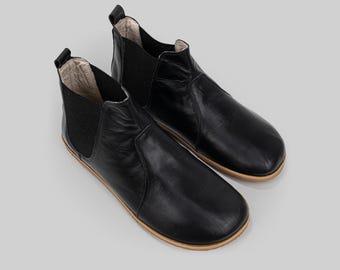 Barefoot-chelseaboots dames: flexibel leer, brede neus