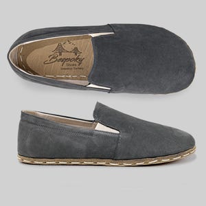 Nubuck Dark Gray Loafers Custom Made Wider Handmade, Women Barefoot Shoes, Wide toe Box Sneakers