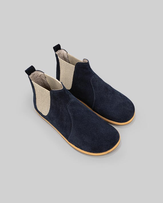 Navy Leather Boots Women: Barefoot Wide Toe, Everyday Comfort Navy Leather Boots Women: Barefoot Wide Toe, Everyday Comfort
