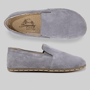 Suede Gray Handmade Wider Custom Made Loafers, Wide toe Box Sneakers, Women Barefoot Shoes