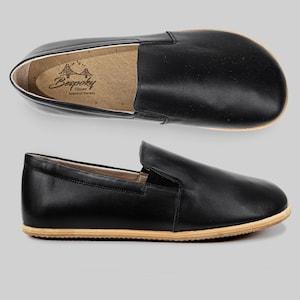 BLACK Barefoot Shoes, Handmade Wide Toe Box Slip-Ons with Leather Sole, Wider Yemeni Sneakers, Christmas Gift