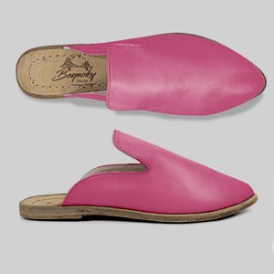 Women Fuschia Pointed Toe Mule Leather Slippers, Custom Made Handmade Shoes Yemeni, Comfortable Slipper with Heeled, Sandal