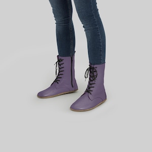 Leren dameslaarzen voor BREDE voet, op blote voeten paarse handgemaakte schoenen, Turkse middeleeuwse laarzen, winter, Halloween-cadeau