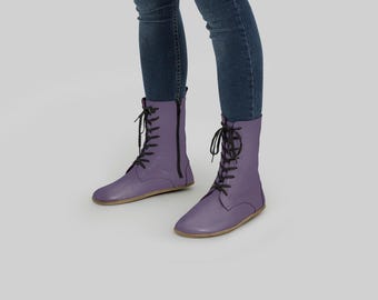 Women Leather Boots for WIDER Foot, Barefoot Purple Handmade Shoes ,Turkish Medieval Boots, Winter, Haloloween Gift