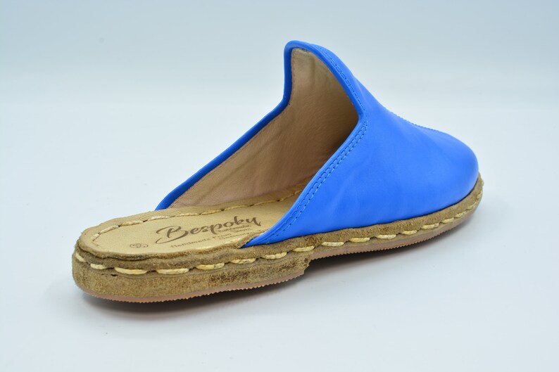 Leather Handmade Slipper Unisex Blue Color Leather Handmade Slipper Gift For Women Gift For Men