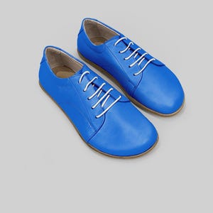 Leather Barefoot Sneakers: Blue Wide Toe Box (Women’s Casual Shoes)