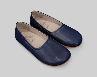 Women Navy Leather Ballet Flats Bride: Wedding Wide Toe, Comfortable