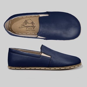 Natural Navy Blue Handmade Barefoot Shoes, Wide Toe Box Shoes with Leather Sole, Wider Yemeni Sneakers, Grad Day