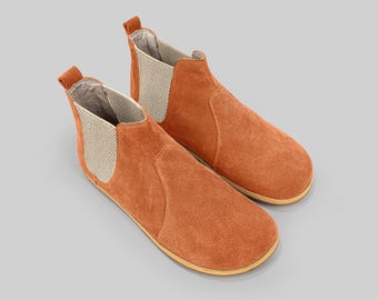 Orange Leather Boots Women: Barefoot Wide Toe, Everyday Comfort