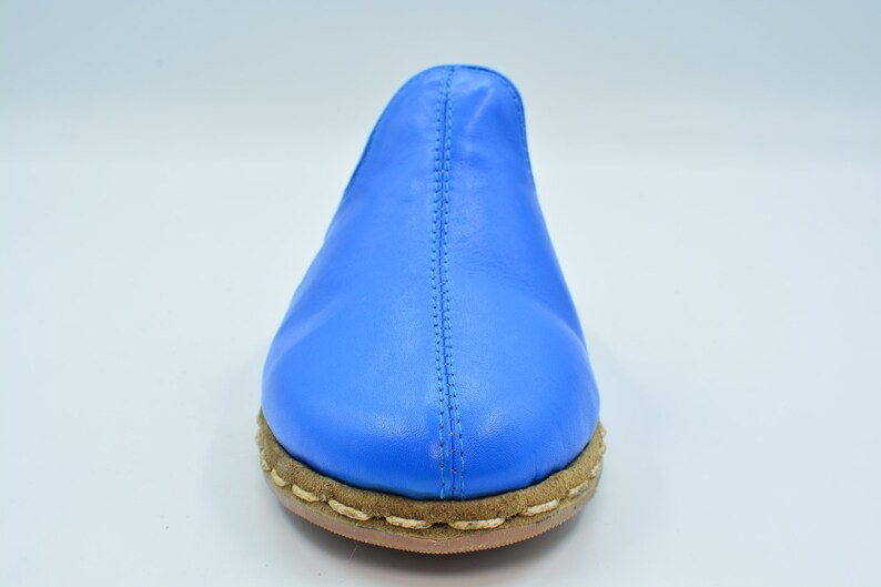 Leather Handmade Slipper Unisex Blue Color Leather Handmade Slipper Gift For Women Gift For Men