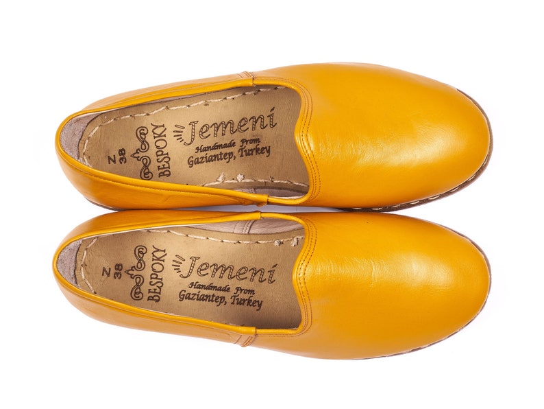 36 EU Mustard Yellow Color Leather Sanah Loafer Flat Slip Ons Casual Slippers Leather Flat Shoes