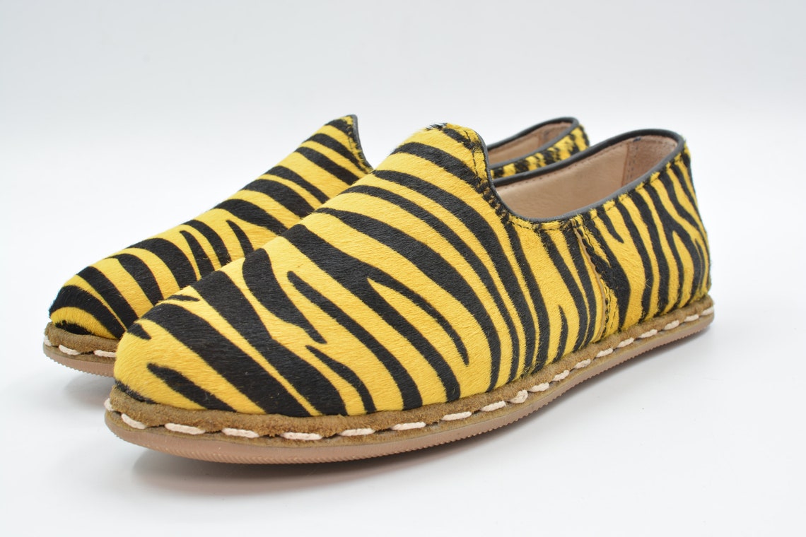 Yellow Zebra Color Men Sneaker Shoe Leather Handmade Sanah Etsy