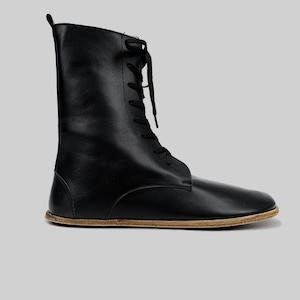 Dameslaarzen BREDE leer blootsvoets ZWART handgemaakte schoenen, Turkse middeleeuwse laarzen voor winter, Bepoky