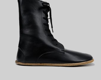 Women Boots WIDE Leather Barefoot BLACK Handmade Shoes ,Turkish Medieval Boots for Winter,Bespoky