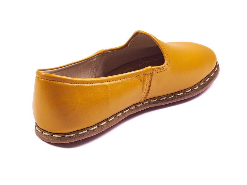 36 EU Mustard Yellow Color Leather Sanah Loafer Flat Slip Ons Casual Slippers Leather Flat Shoes
