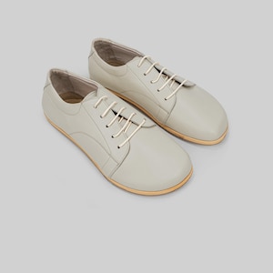 Barefoot Sneakers, Beige Leather, Wide Toe Box (Women&#39;s Flexible Sole)