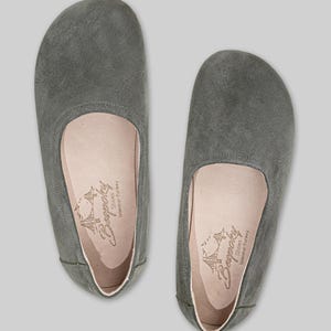 Handmade Gray Suede Loafers,Flat Ballet Barefoot Zero Drop Leather Ballerinas, Barefoot Shoe Women, Minimalistic Shoes