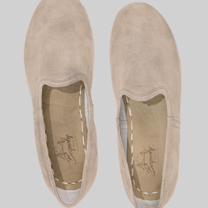 Bespoky Beige Nubuck Women Yemeni Shoes, Handmade Comfortable Loafer with Zero Drop, Turkish Traditional Genuine Swear Shoes