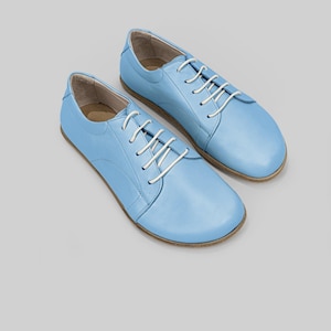 Barefoot Sneakers: Baby Blue Leather Shoes (Wide Toe Box, Zero Drop)