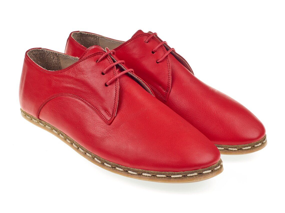 Men Red Color Leather Flat Oxford Casual Shoe Etsy