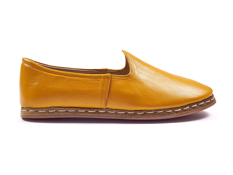 36 EU Mustard Yellow Color Leather Sanah Loafer Flat Slip Ons Casual Slippers Leather Flat Shoes