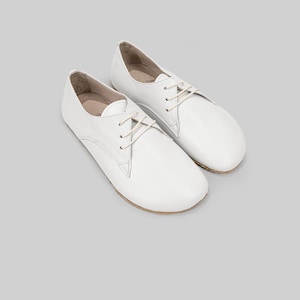 White Leather Oxford Shoes: Handmade Barefoot Sneakers (Zero Drop, Wider Fit)