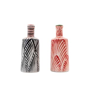 Handmade Ceramic Olive Oil Dispenser: Red & Black Geometric Kitchen Decor