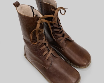 Brown Leather Boots Men: Barefoot Wide Toe, Everyday Comfort