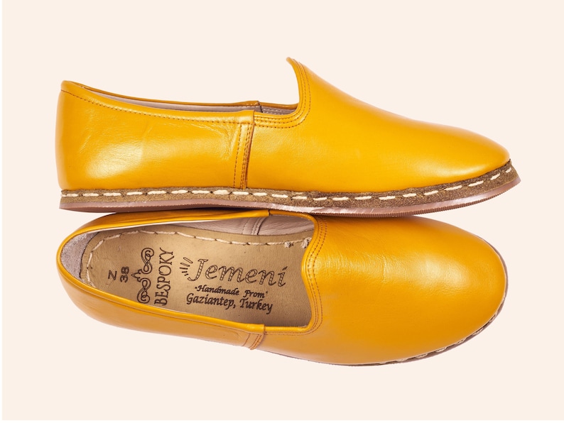 36 EU Mustard Yellow Color Leather Sanah Loafer Flat Slip Ons Casual Slippers Leather Flat Shoes