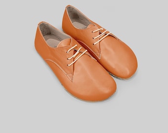 Orange Leather Oxford for Men: Old Money Classic, Wide Toe Vintage