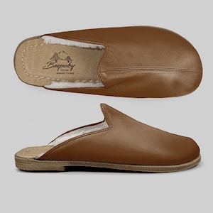 Leather Brown Comfortable Women Barefoot Shearling Slipper, Custom Made Handmade Shoes Yemeni