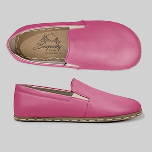 Women Barefoot Shoes, Fuchsia Leather Sole Slip-on, Handmade Custom Made Wider Loafers, Wide toe Box Sneakers