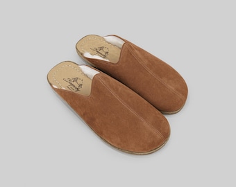 Women Leather House Slippers: Cozy Indoor Wool Lined, Wide Toe