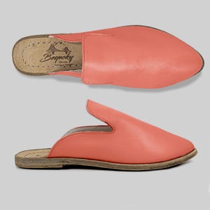 Pomegranade Flower Pointed Toe Mule Leather Womens Slippers,Christmas Gift, Comfortable Slipper with Heeled, Custom Made Handmade Shoes