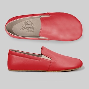 RED Handmade Barefoot Shoes, Zero Drop Sole, Custom Made Loafers, Mens Slip-on, Wider Sneakers, Grad Day