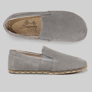 Custom Made Nubuck Light Gray Loafers Wider Handmade, Women Barefoot Shoes, Wide toe Box Sneakers