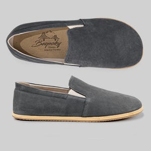 OUTLET Women Nubuck Handmade 39EU Dark Gray Barefoot Shoes, Zero Drop Sole, Custom Made Loafers, Wider Sneakers, Slip-on