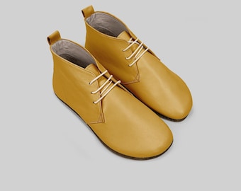 Mustard Vegetable Tanned Leather Boots Women: Heirloom Wide Toe