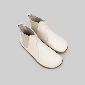 OUTLET 39EU handgemaakte crèmekleurige laarzen voor dames, brede teenendoos, cadeau voor vrouwen, leren chelsea minimalistische schoenen