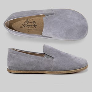 OUTLET 42EU Suade Gray Handmade Leather Barefoot Man Shoes, Wide Toe Box Shoes with Leather Sole, Wider Yemeni Sneakers