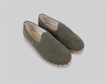 Suede Green Loafers Women: Mother's Day Gift, Wide Toe Box