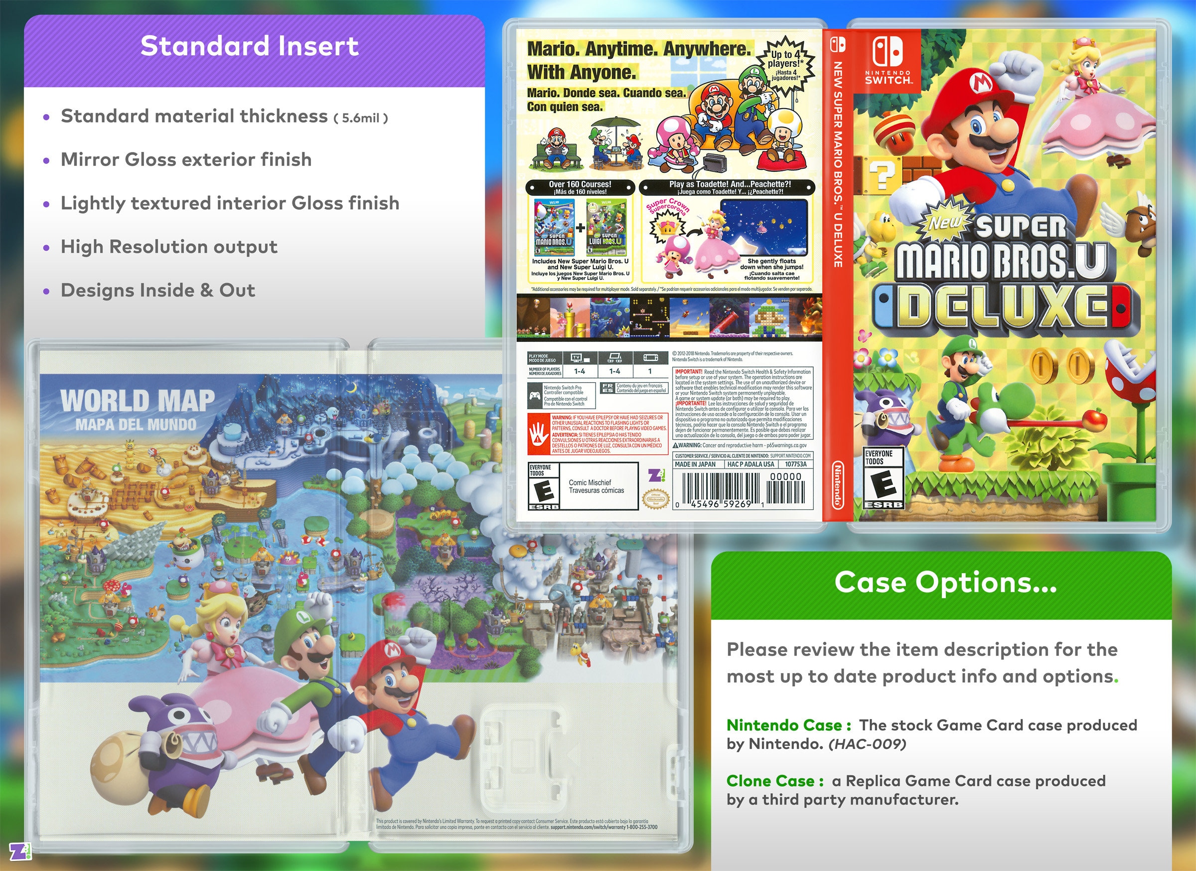 New Super Mario Bros U Deluxe Replacement Case: Double-sided Insert for Nintendo  Switch 