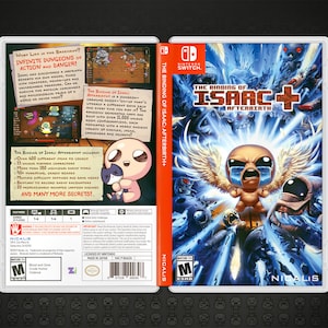 Puede incluir: El videojuego The Binding of Isaac: Afterbirth+ para Nintendo Switch. La portada del juego presenta un fondo azul y blanco con un personaje de dibujos animados con alas y una cara llorando. El título del juego está en texto blanco con un signo más rojo.