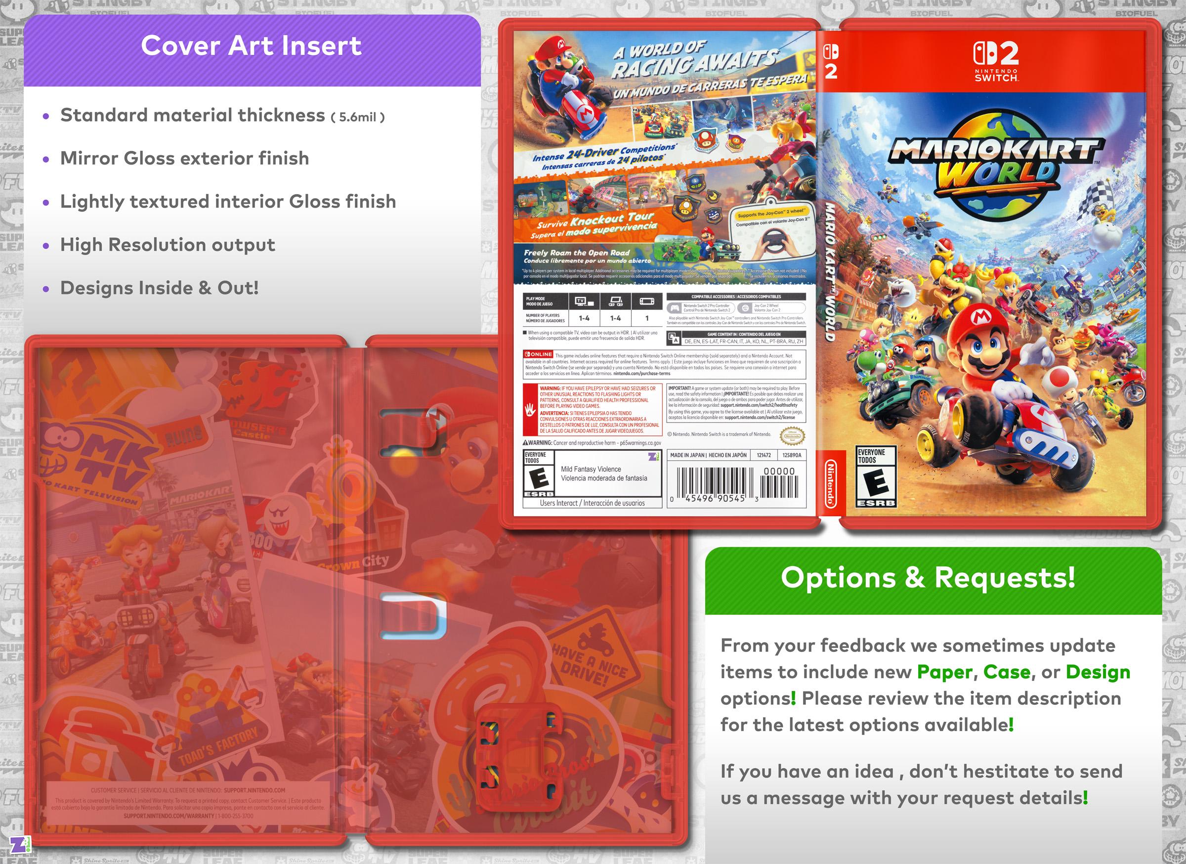 Mario Kart World Cover Art: Double-sided Insert & Case for