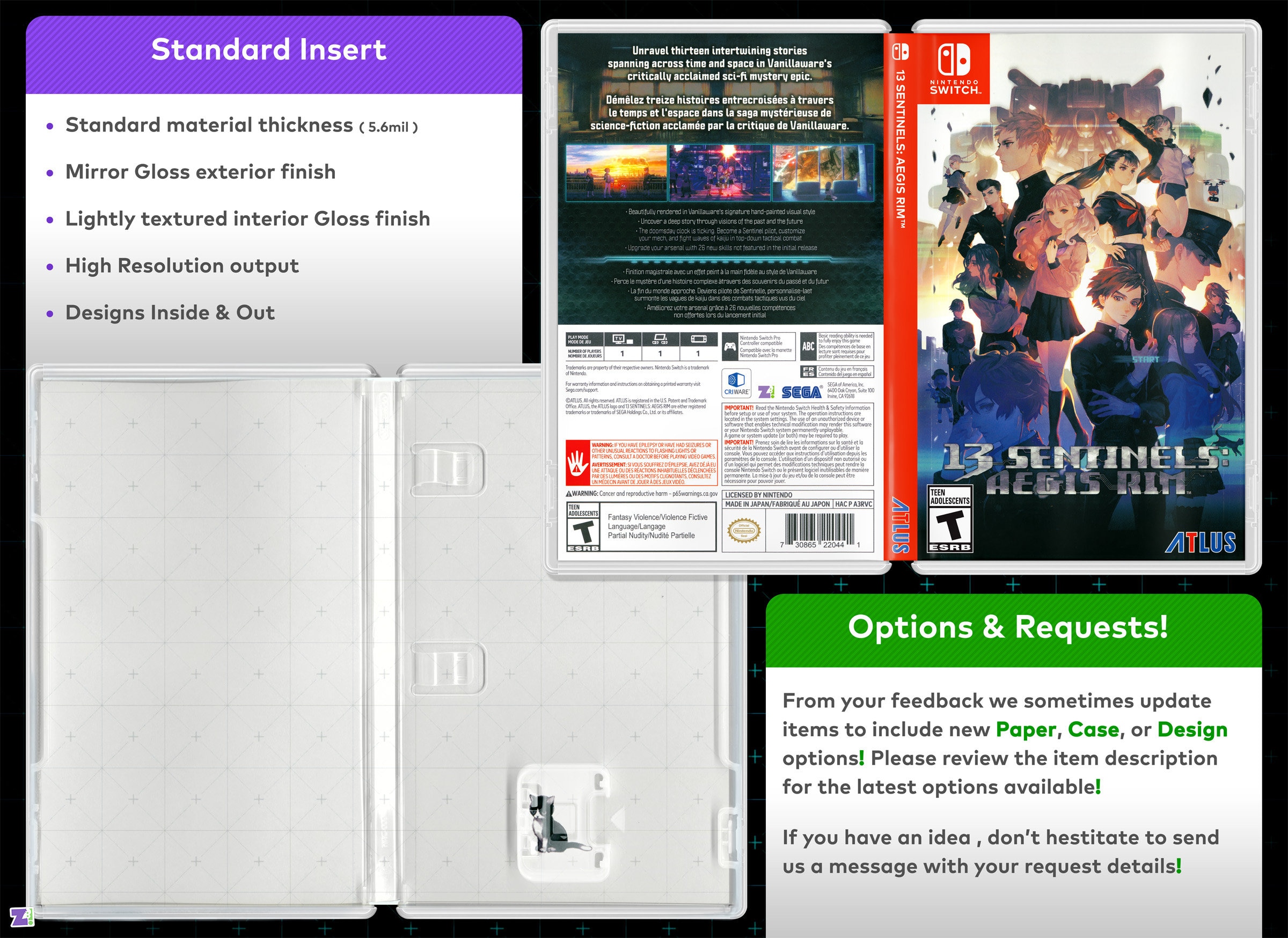 13 Sentinels Aegis Rim Cover Art: Replacement Insert / Case for