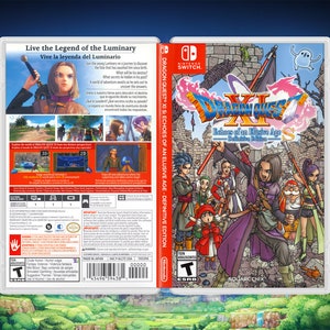 May include: A video game cover for Dragon Quest XI S: Echoes of an Elusive Age - Definitive Edition for the Nintendo Switch. The cover features a group of characters in a fantasy setting, with the title of the game in large, bold letters.