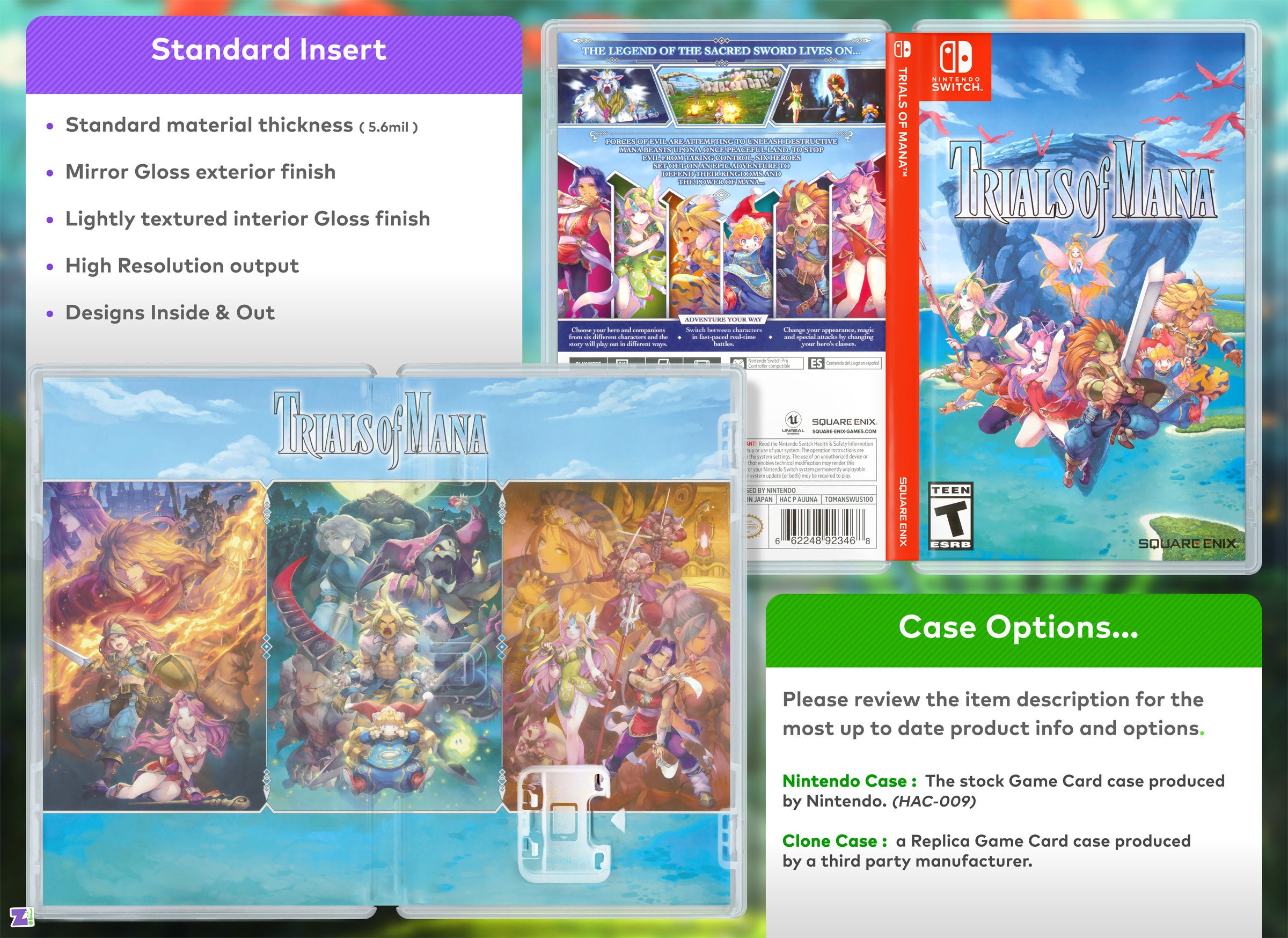 Trials of Mana Replacement Case: Double-sided Insert for Nintendo