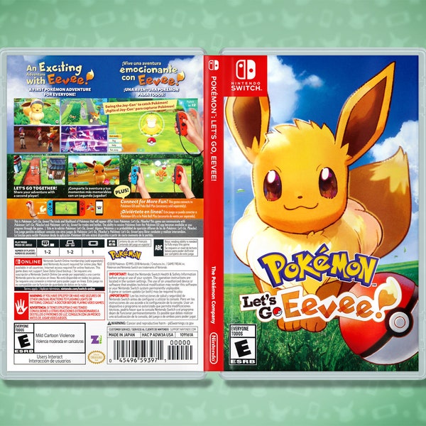 Pokemon Let's Go, Eevee!  Replacement Cover Art Insert & Case for Nintendo Switch